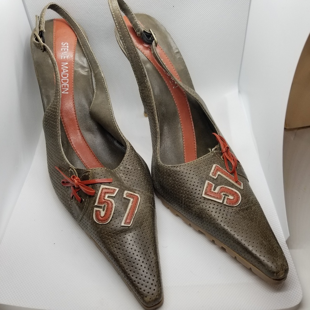 Olive Green Slingback Heels w/Sporty Details